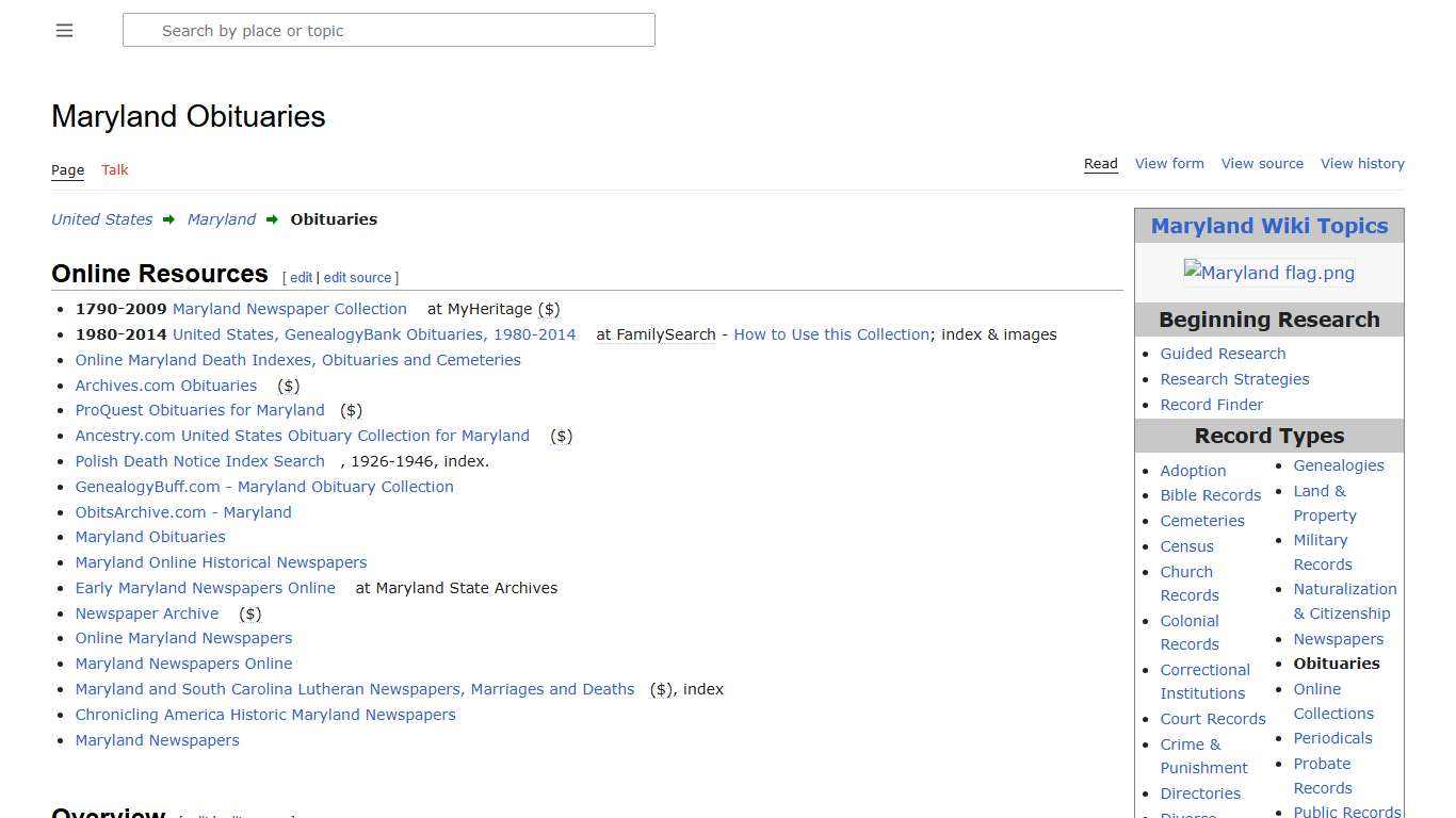 Maryland Obituaries • FamilySearch