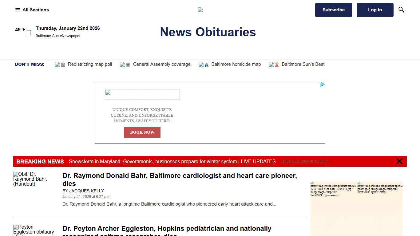 News Obituaries – Baltimore Sun