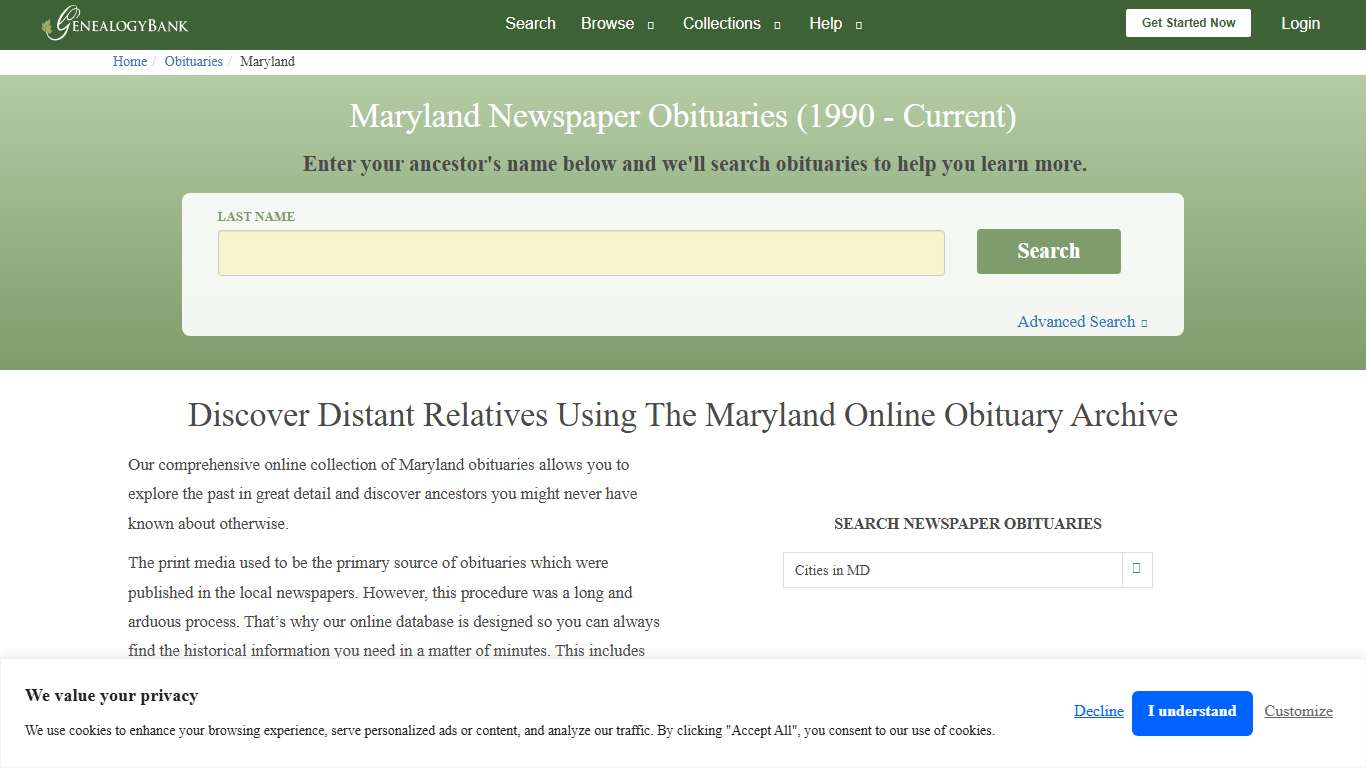 Maryland Obituary Archive Search GenealogyBank